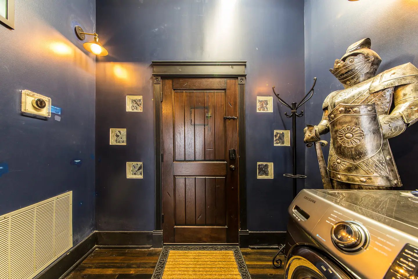 There's a knight guarding the door between you and the muggles.