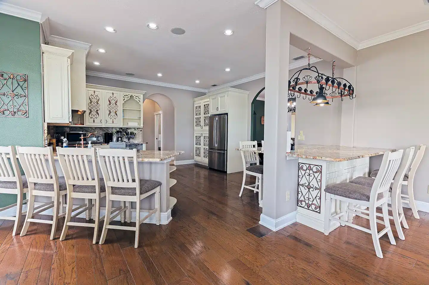 Exotic Natural Stone Kitchen area with plenty of seating.