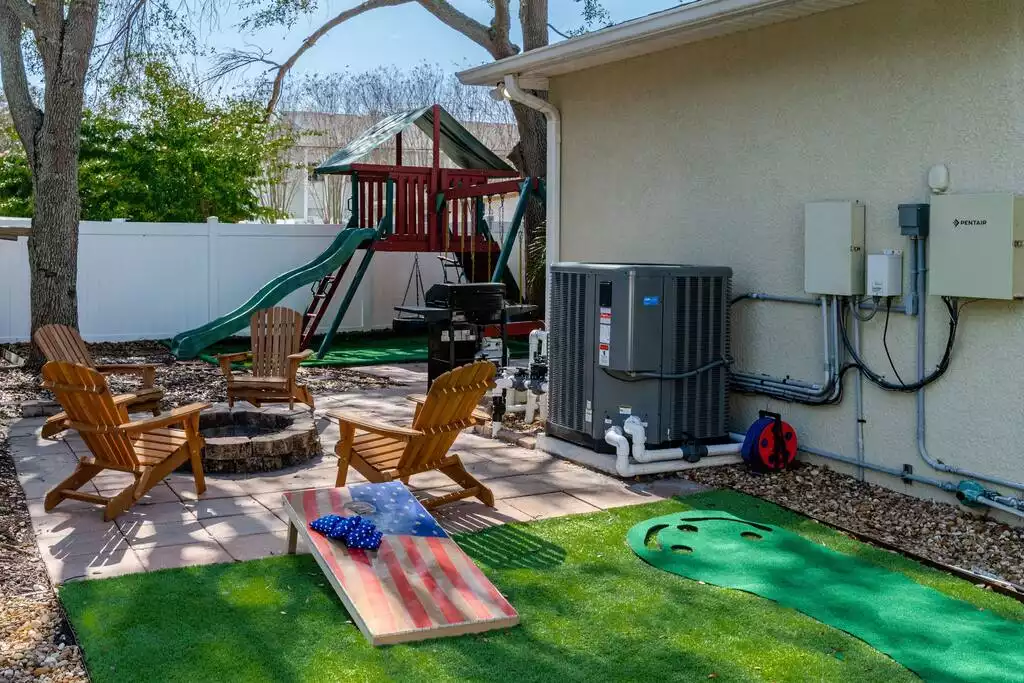 Bouncy house and playground for the kids.