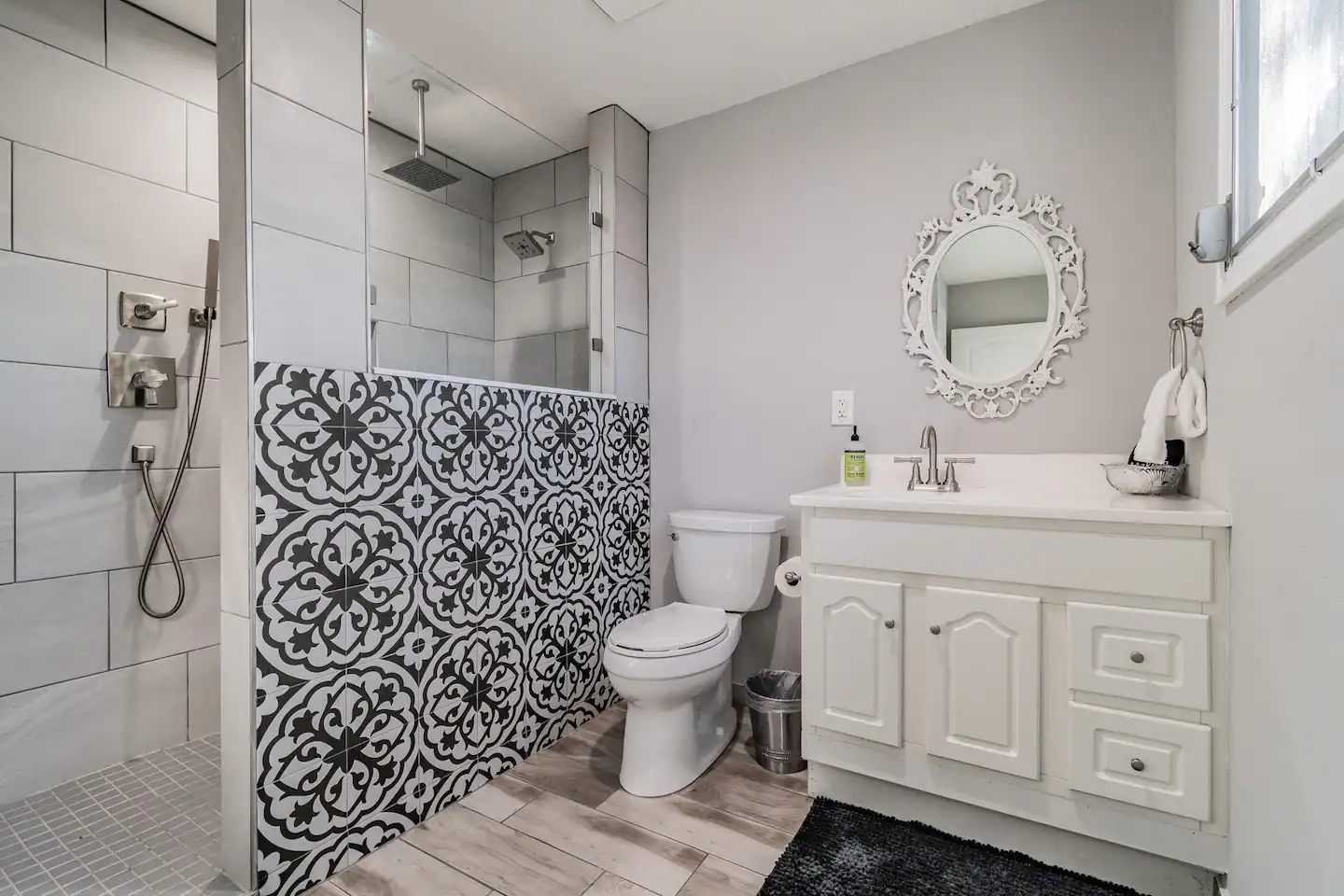 The master bathroom had a very large walk-in shower