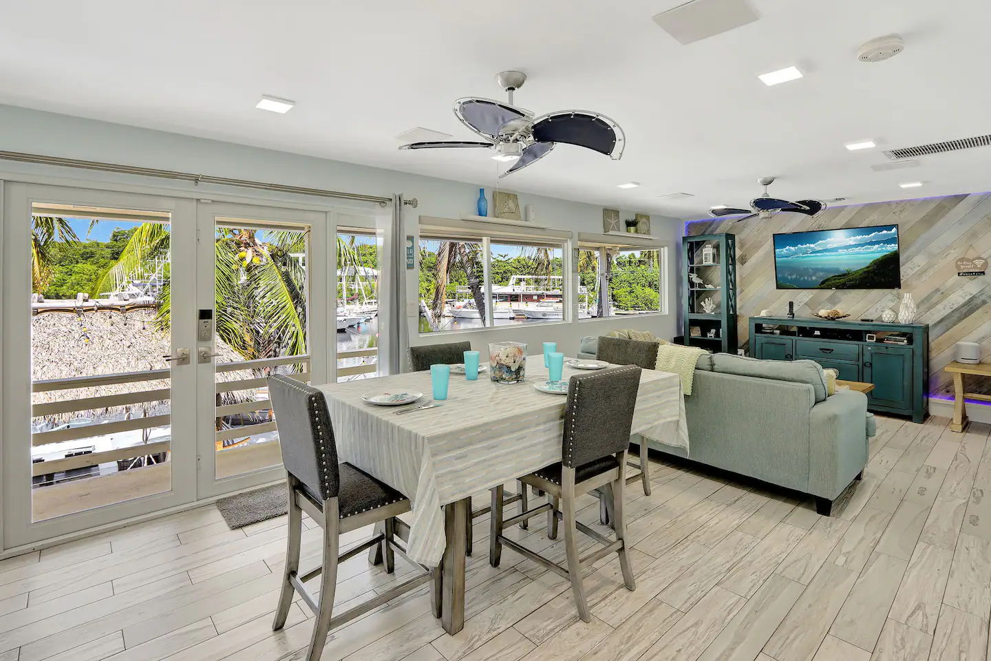 Large dining table & counter bar seating