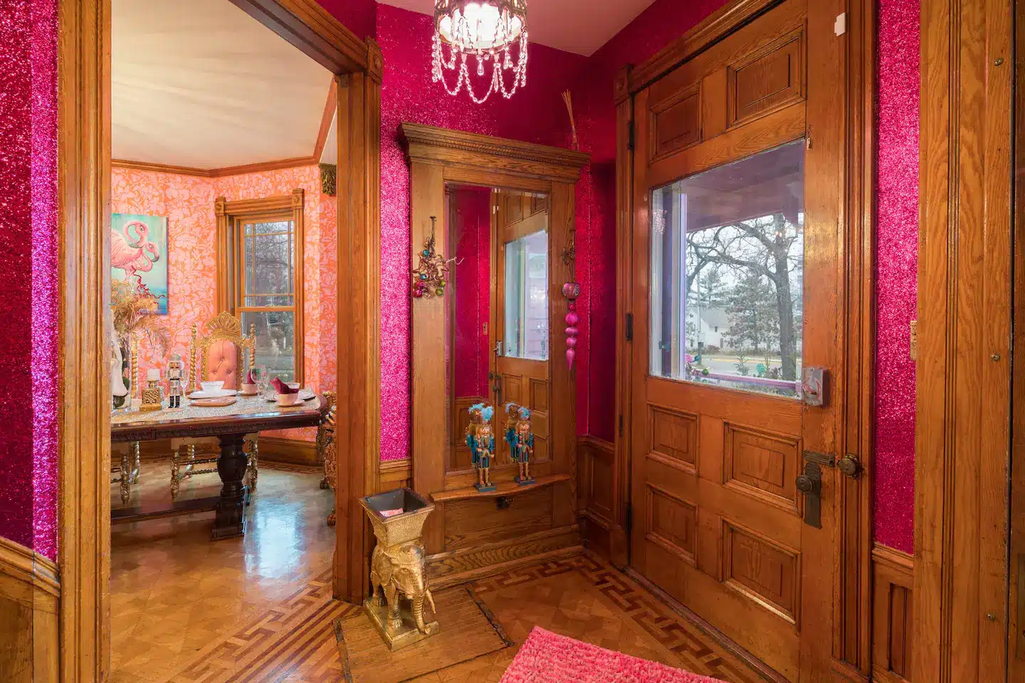 The nutcracker welcomes you to this Victorian house.