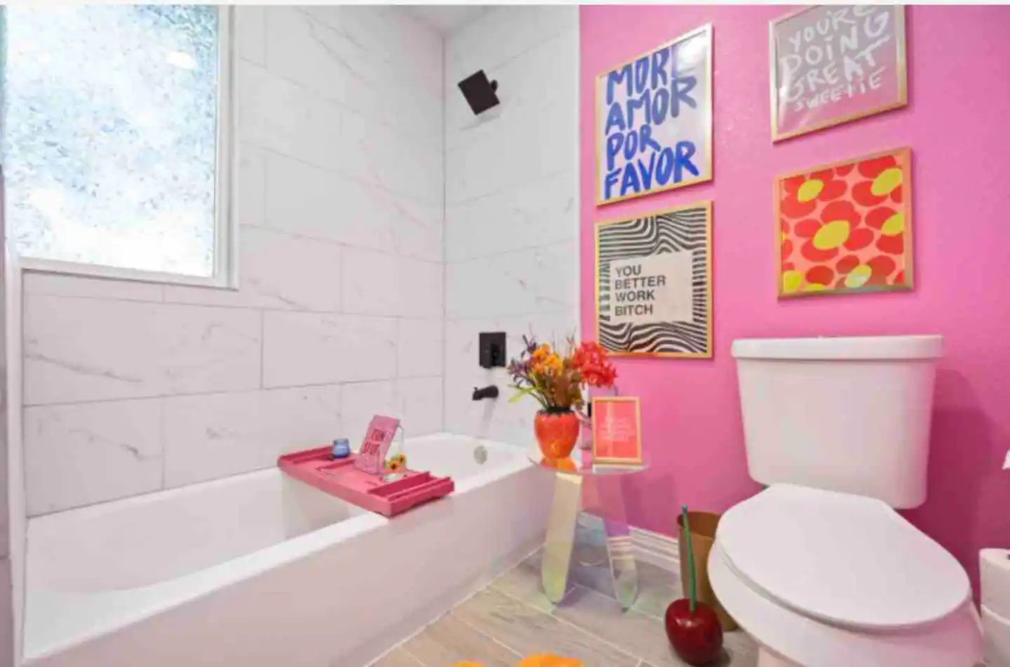 Walk in Glass shower & Soaking Tub.