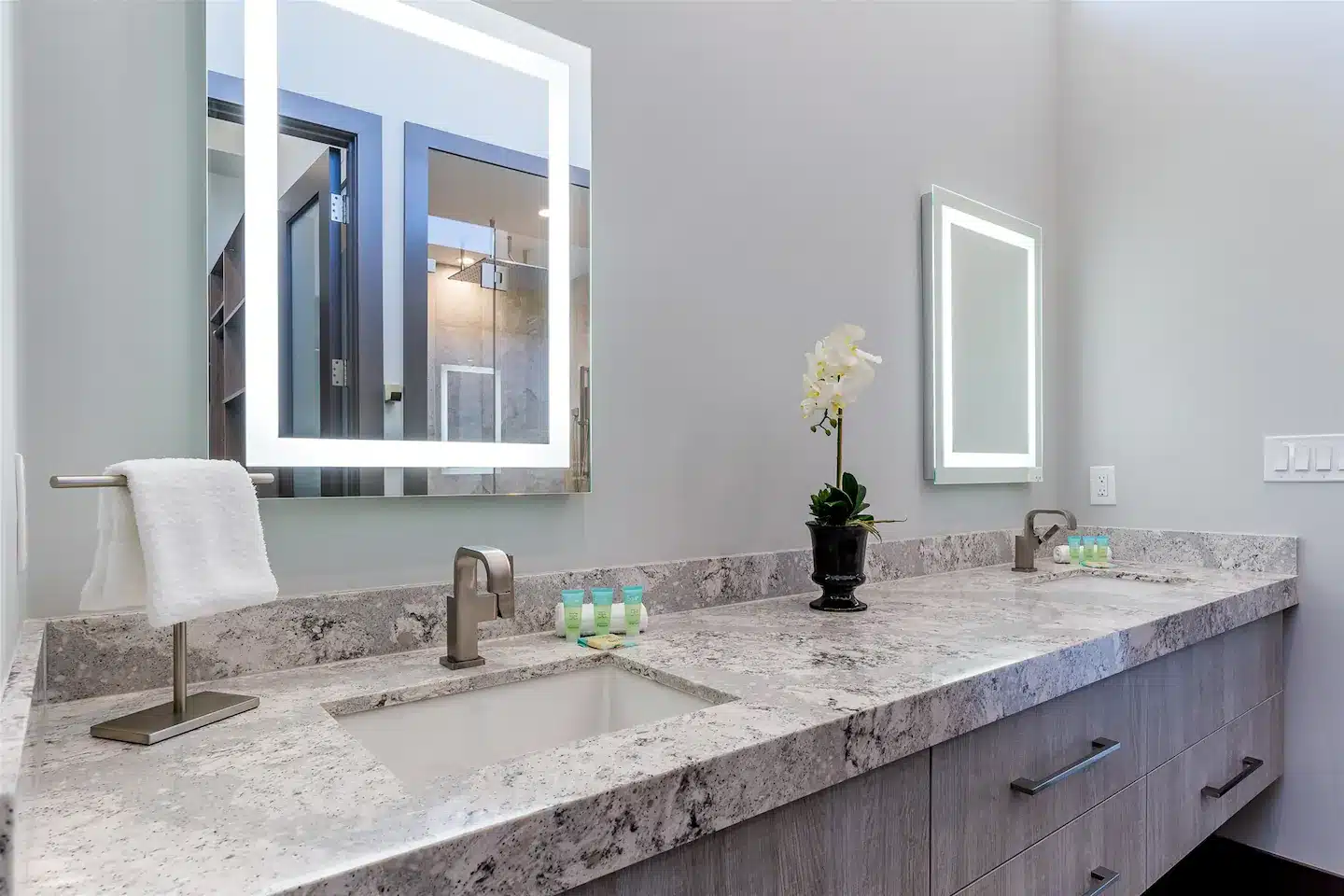 2nd level Master, luxurious bathroom shower
2nd level Master bathroom twin sink vanity