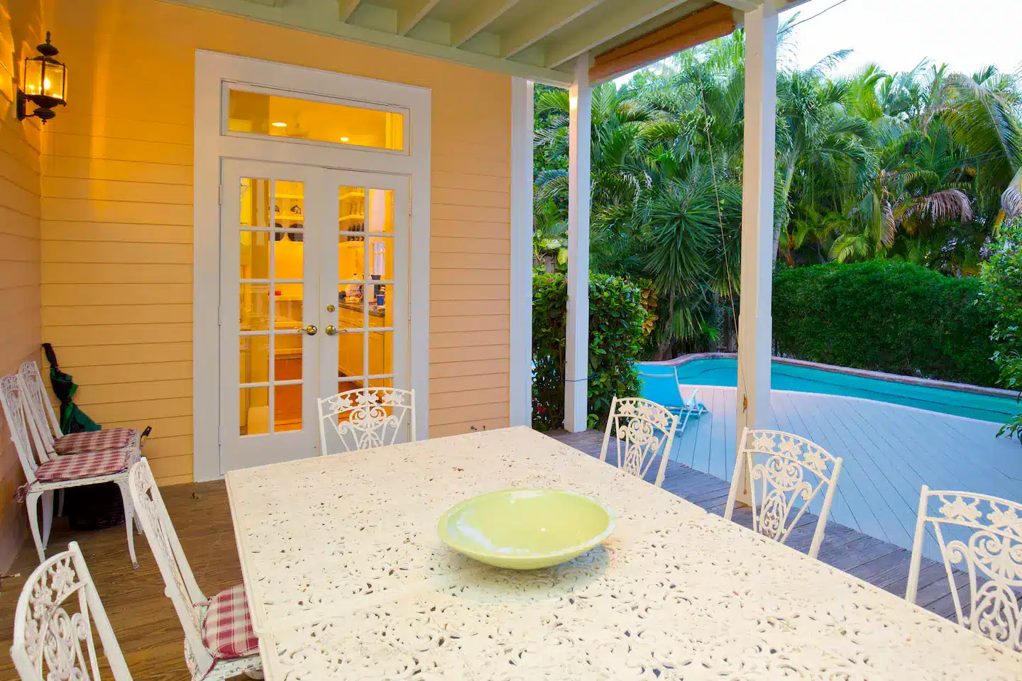 Fully equipped kitchen, including a full size washer/dryer.
Relax on the porch. The perfect spot for that 5 o'clock cocktail!