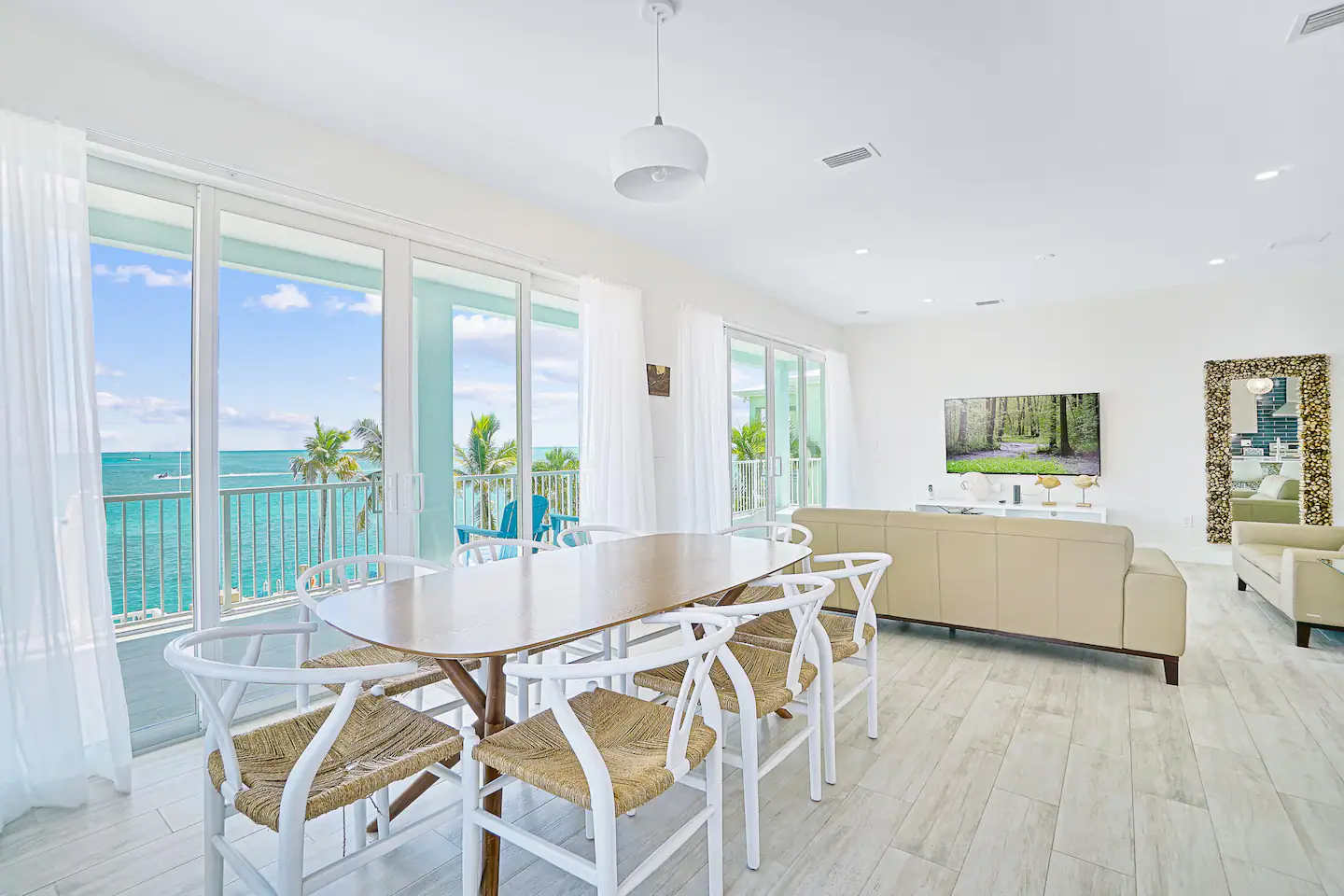 Spacious dining area with seating for eight guests
